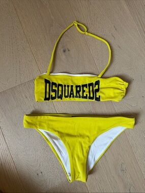 DSQUARED2 Vibrant Yellow Bandeau Bikini with Logo